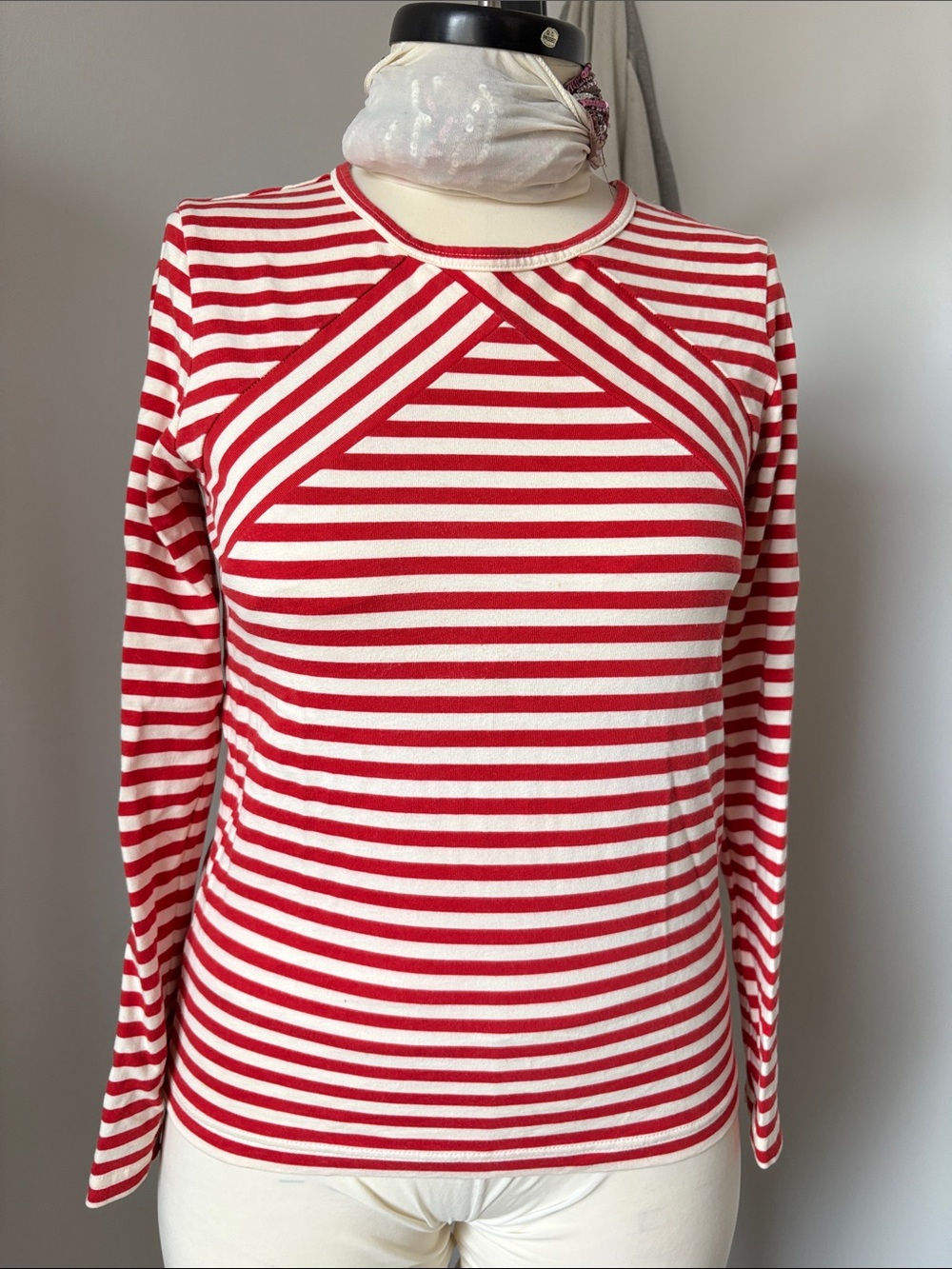 Marc Jacobs Red and White Striped Long-Sleeve Top